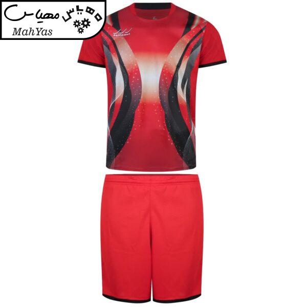 ست تی شرت و شلوارک ورزشی مردانه کالای ورزشی پروین مدل a.s.i.x.6 رنگ قرمز