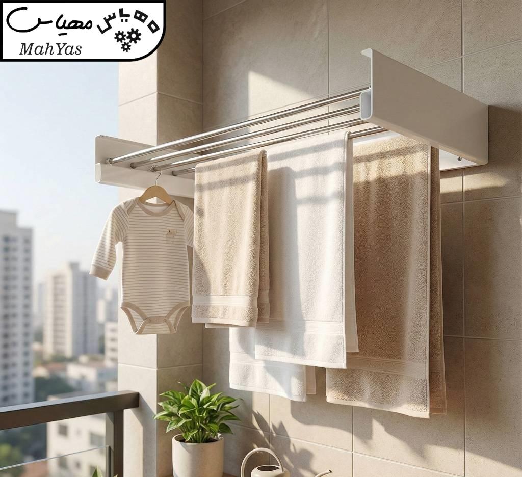 بند رخت دیواری مهیاس 70 سانتی متری مدل ProMax (4 میله استیل ضد زنگ) - Image 4