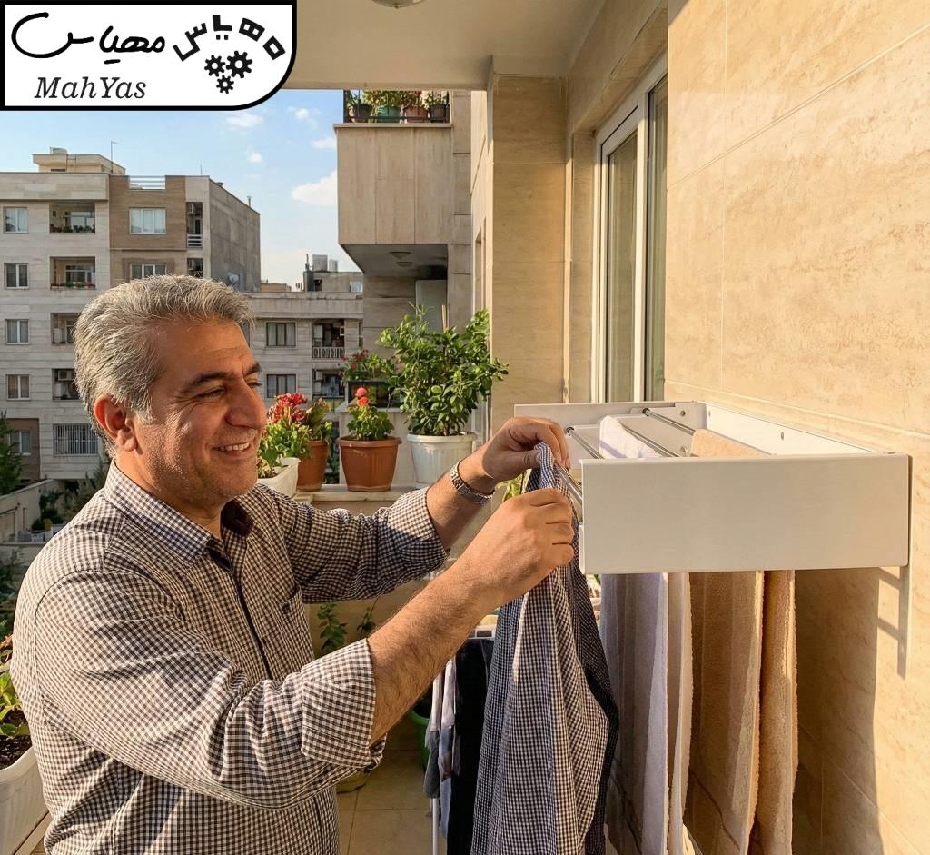 بند رخت دیواری مهیاس 70 سانتی متری مدل ProMax (4 میله استیل ضد زنگ) - Image 3